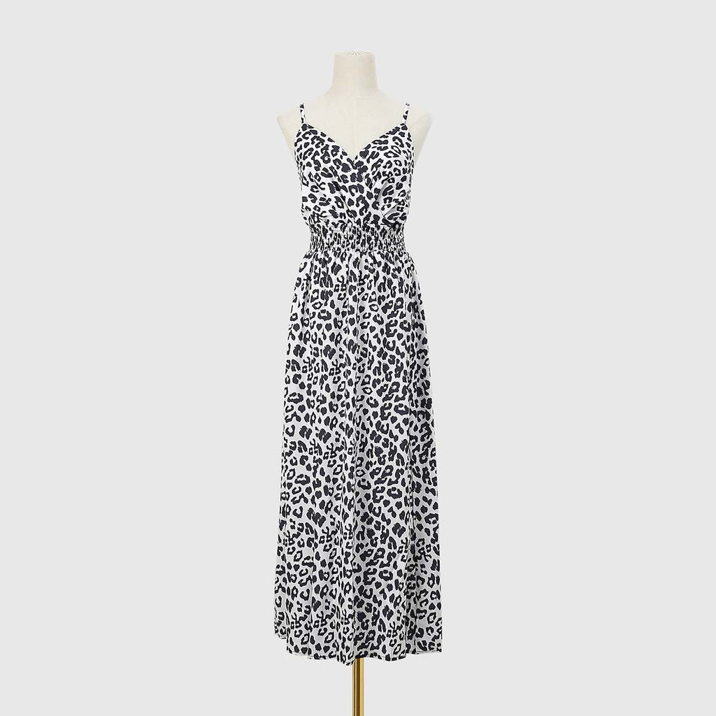 Animal Print Smocked Waist Cami Midi Dress - White - 2