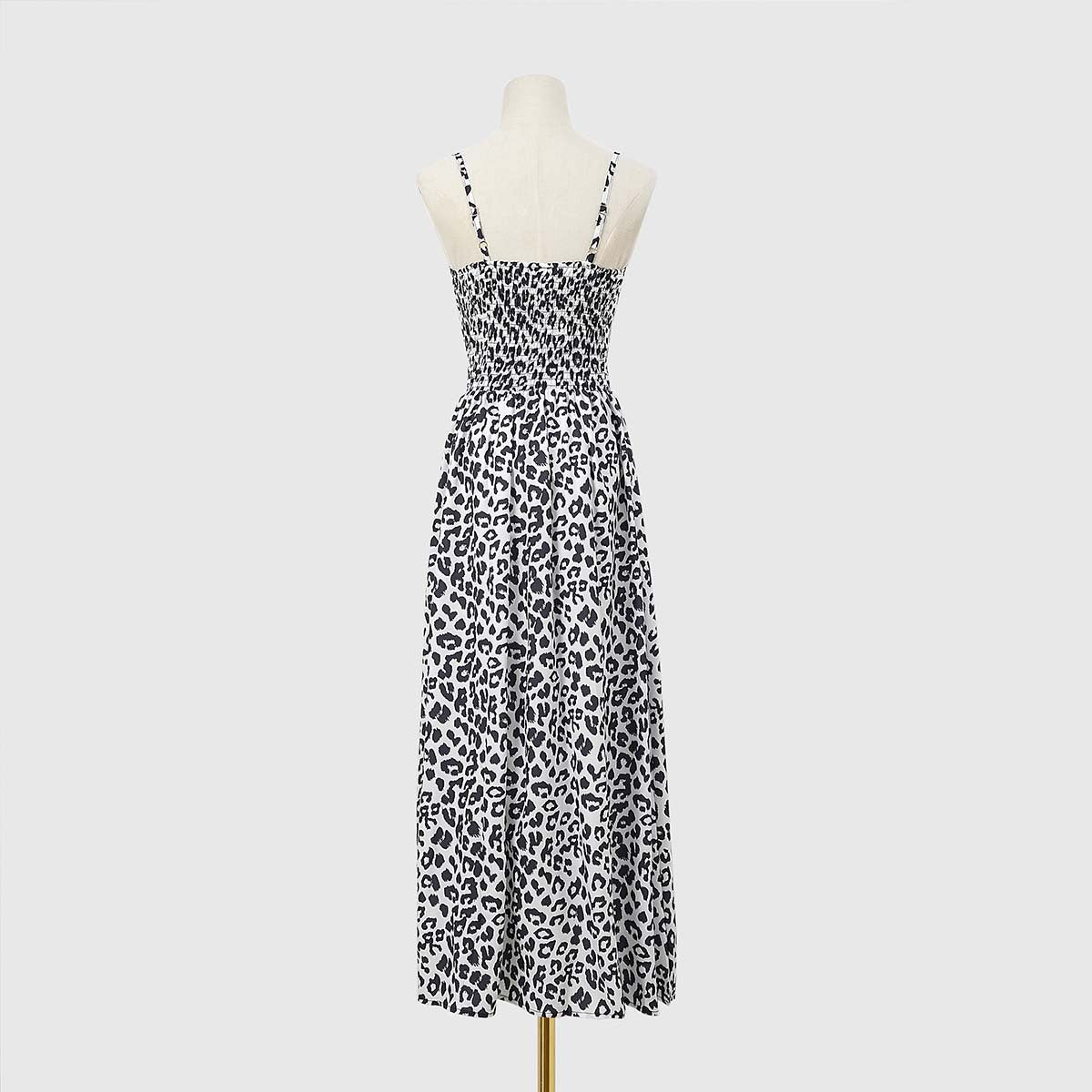 Animal Print Smocked Waist Cami Midi Dress - White - 3