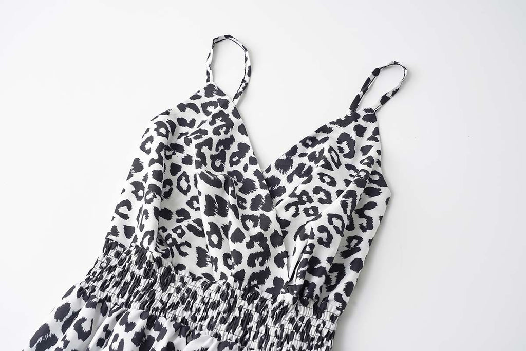 Animal Print Smocked Waist Cami Midi Dress - White - 4