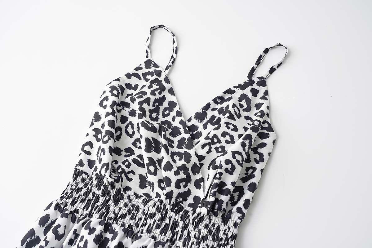 Animal Print Smocked Waist Cami Midi Dress - White - 4