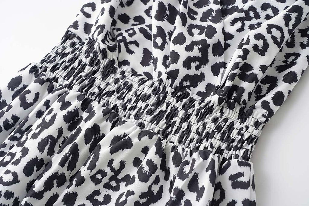 Animal Print Smocked Waist Cami Midi Dress - White - 5