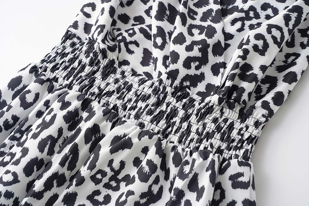 Animal Print Smocked Waist Cami Midi Dress - White - 5
