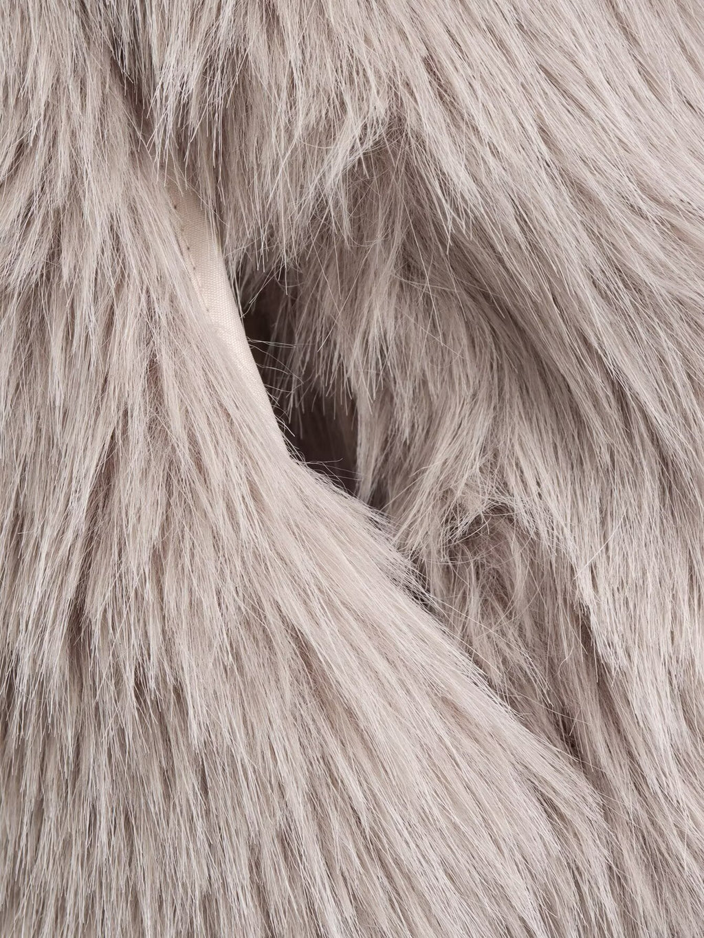 Shaggy Faux Fur Wide Lapel Coat - Grey - 4