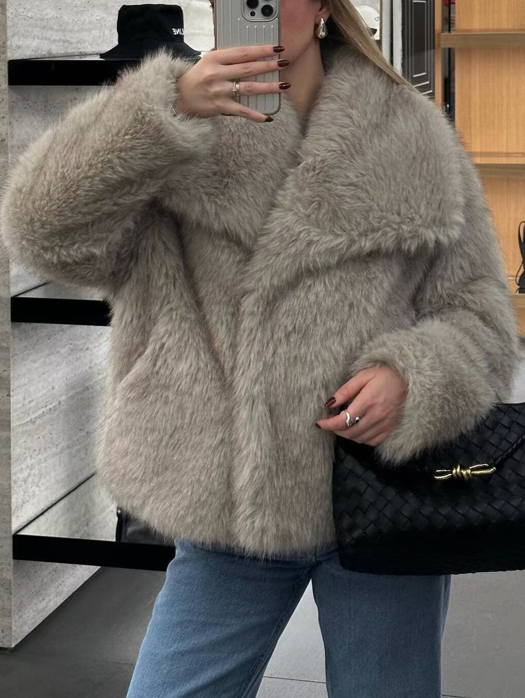 Shaggy Faux Fur Wide Lapel Coat