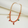 Ribbon Woven Chain Layered Charm Necklace - Red