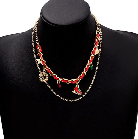 Ribbon Woven Chain Layered Charm Necklace - view 1