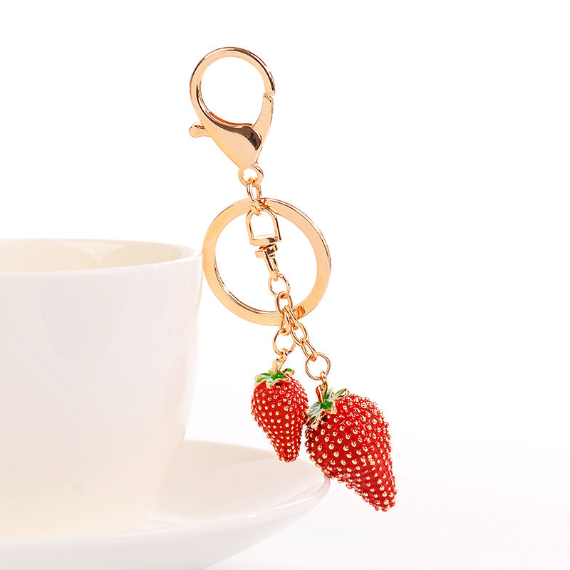 Sparkling Strawberry Duo Bag Charm Keychain - Red
