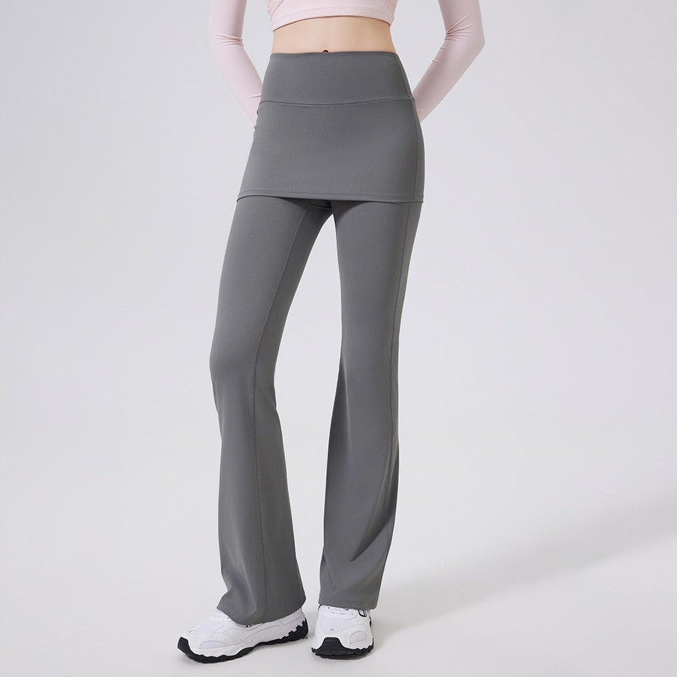 Ruched Skirted High Waist Flare Yoga Leggings - Gray