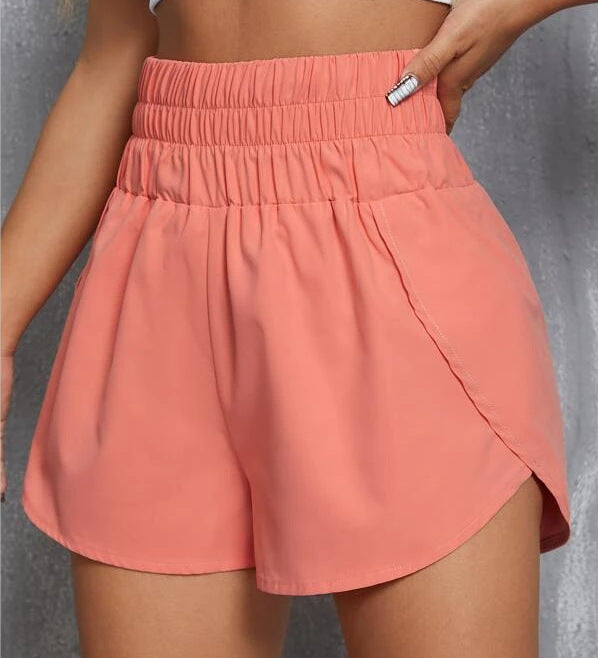 High Waisted Smocked Running Shorts - Pink