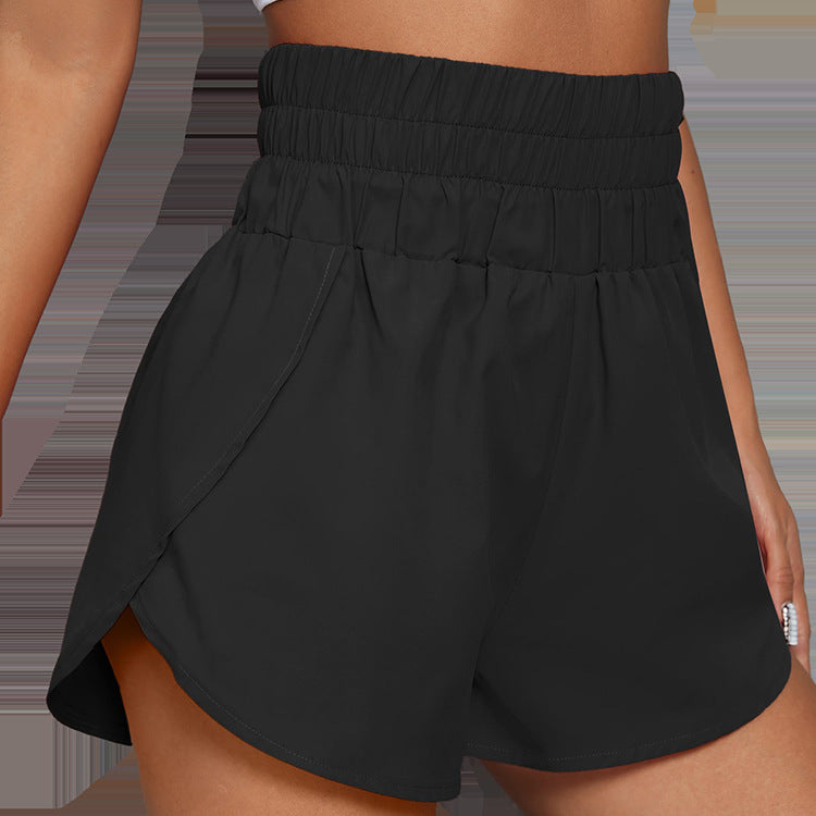 High Waisted Smocked Running Shorts - black