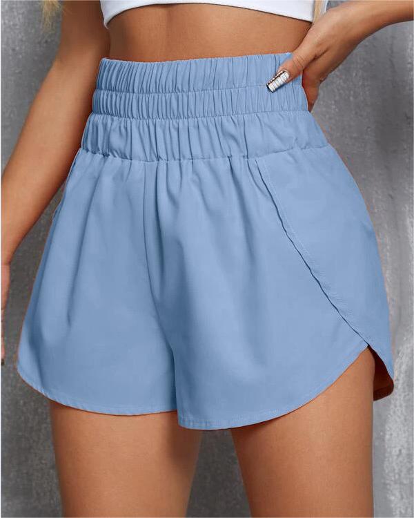 High Waisted Smocked Running Shorts - blue