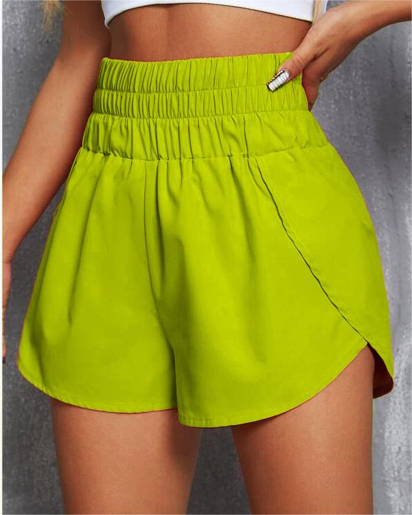 High Waisted Smocked Running Shorts - grass