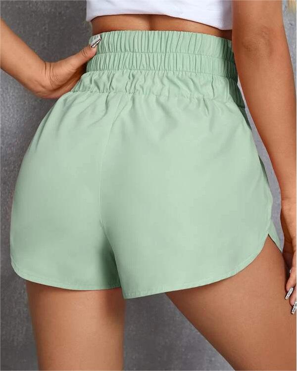High Waisted Smocked Running Shorts - green - 1