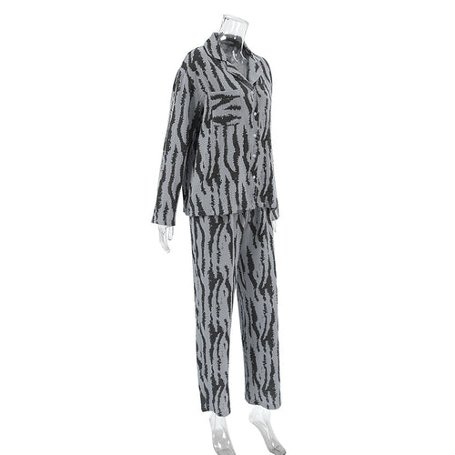 Abstract Brushstroke Print Pajama Set - Black