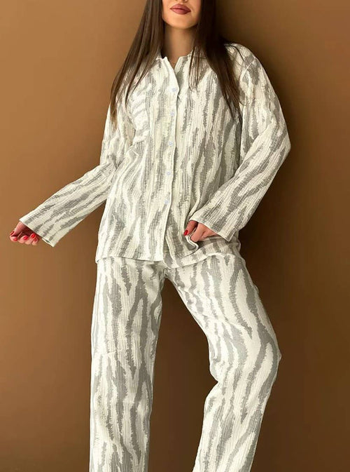 Abstract Brushstroke Print Pajama Set