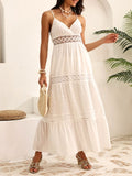 Lace Trim Tiered Cotton Maxi Dress - White