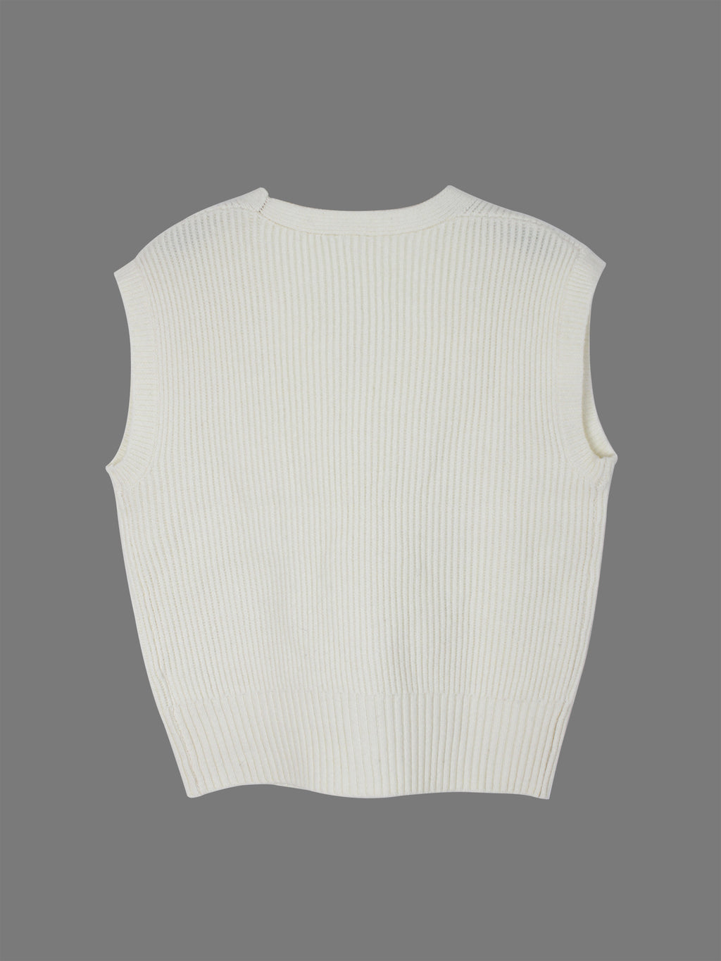 Sleeveless Rib Knit Button Cardigan Vest - White - 1