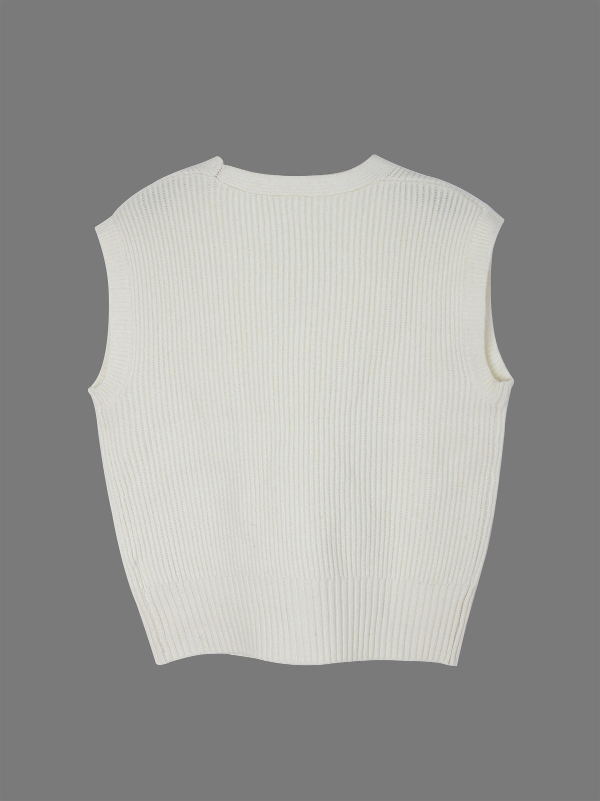 Sleeveless Rib Knit Button Cardigan Vest - White - 1
