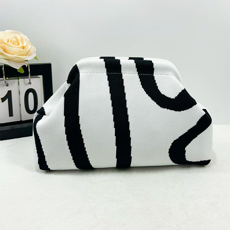 Patterned Knit Clutch Pouch Makeup Bag - AWhite