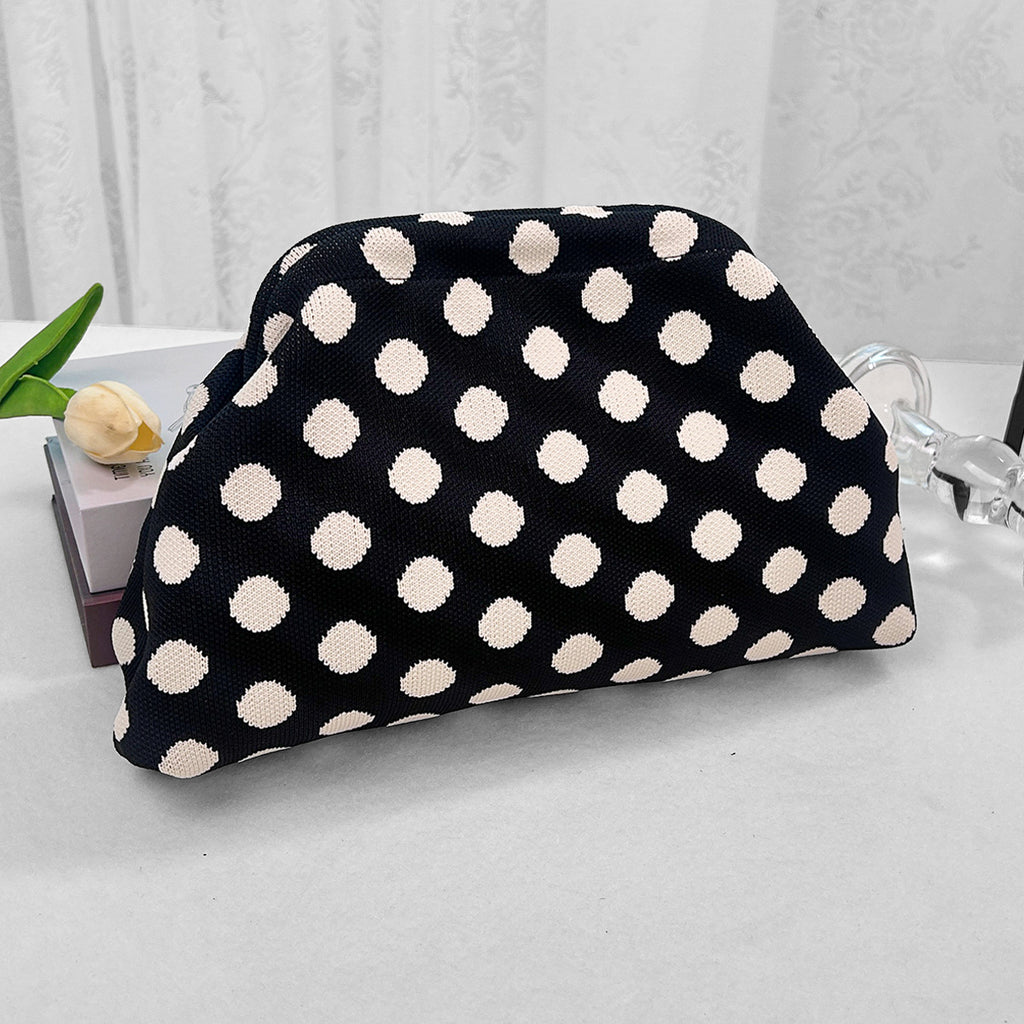 Patterned Knit Clutch Pouch Makeup Bag - Black