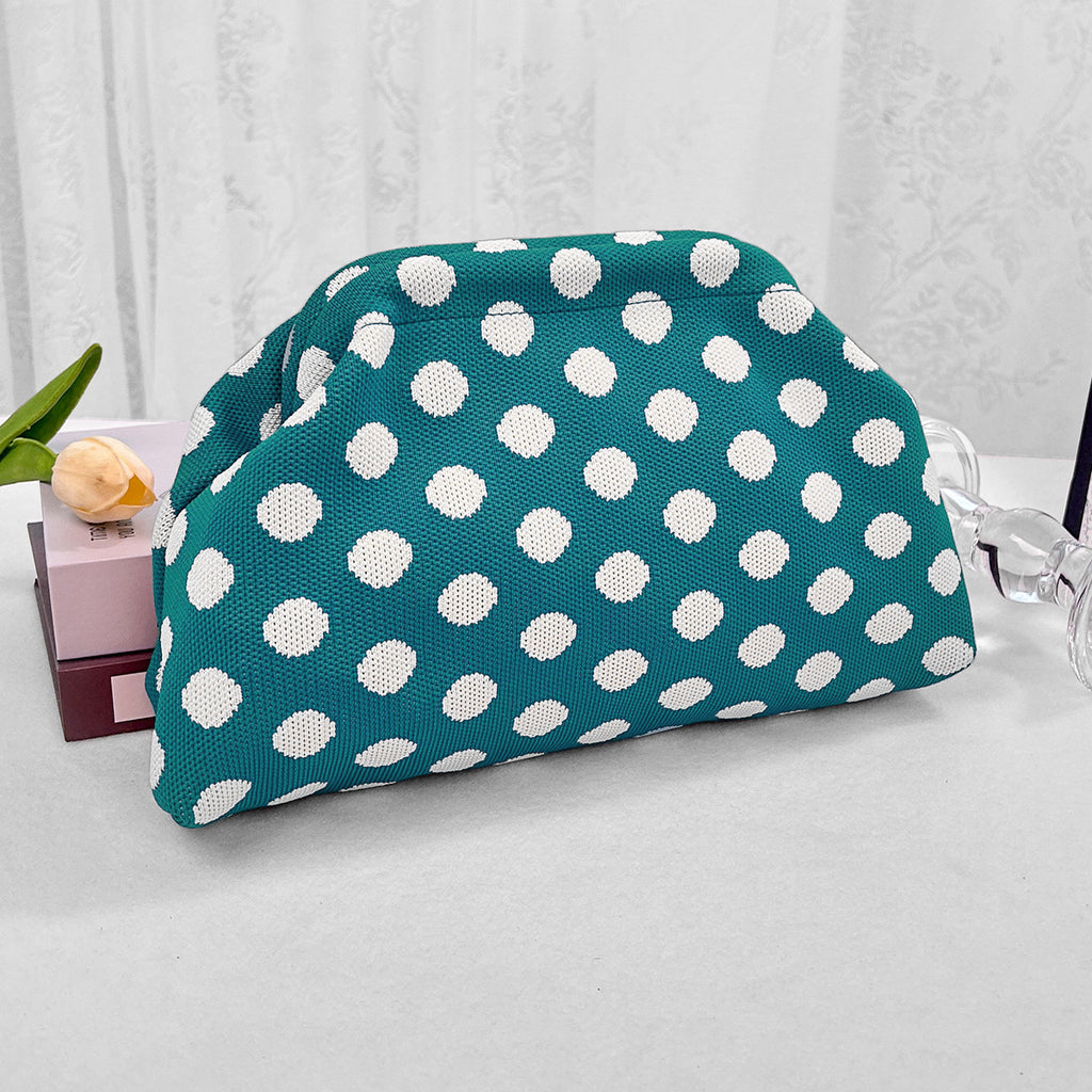 Patterned Knit Clutch Pouch Makeup Bag - Blue