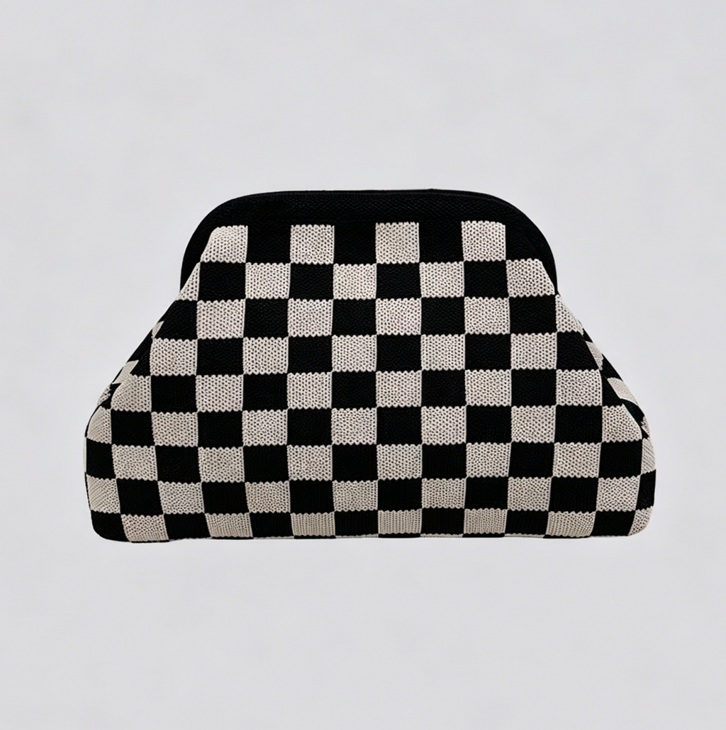 Patterned Knit Clutch Pouch Makeup Bag - GBlack