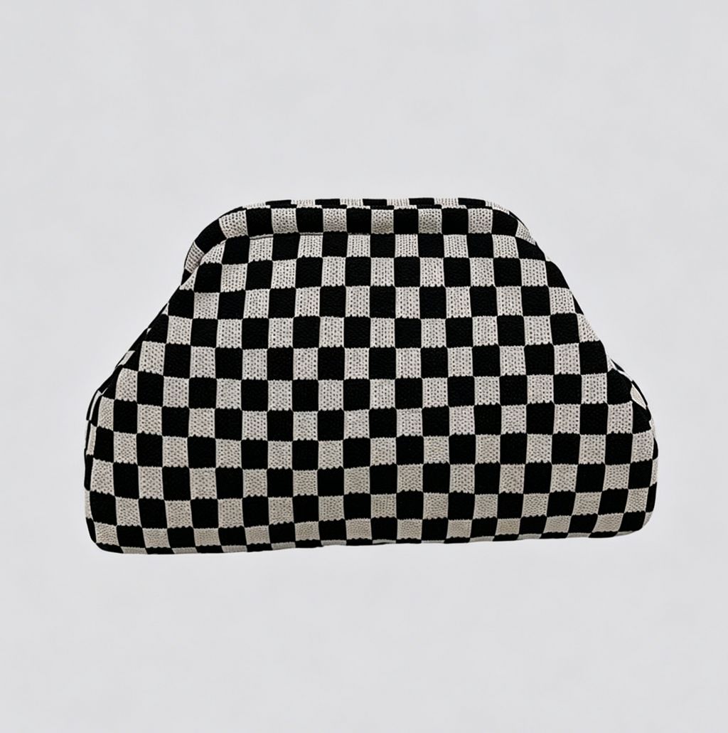 Patterned Knit Clutch Pouch Makeup Bag - GSBlack
