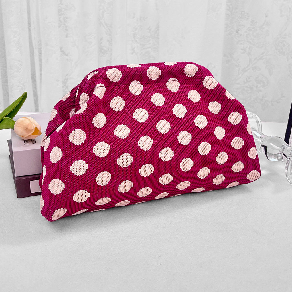 Patterned Knit Clutch Pouch Makeup Bag - Red