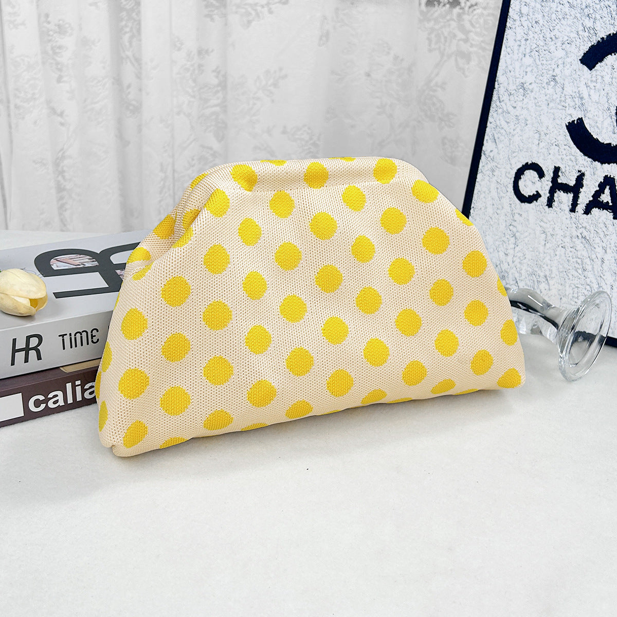 Patterned Knit Clutch Pouch Makeup Bag - Yellow