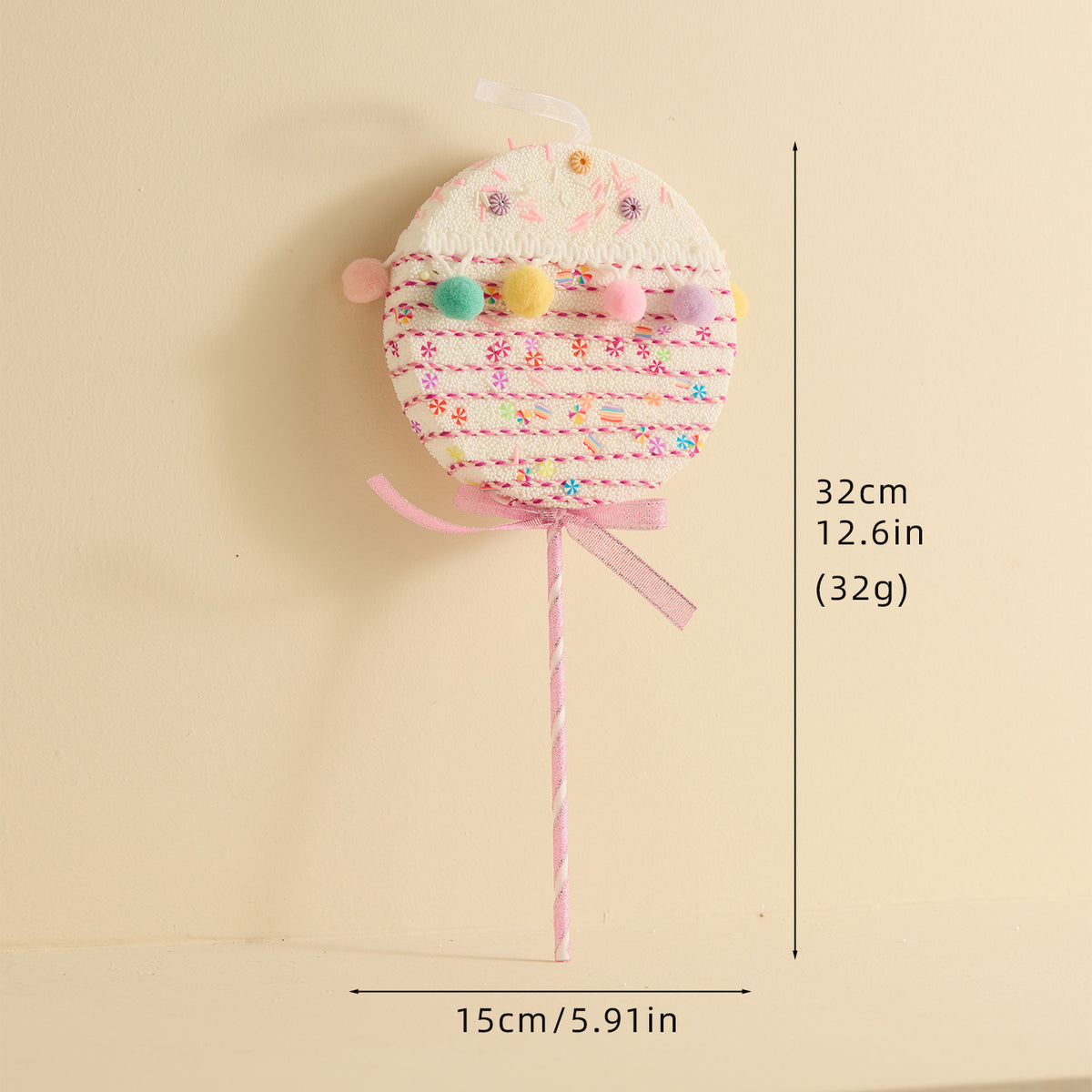 Candy Christmas Ornaments With Pom Poms and Sprinkles - C4