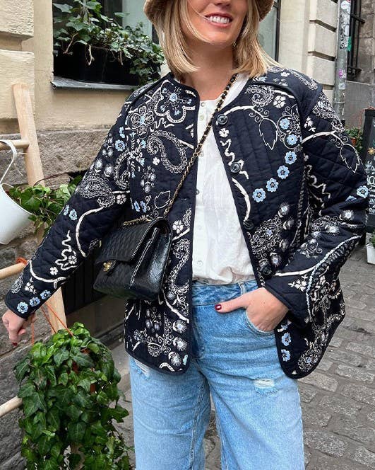 Paisley Print Quilted Collarless Jacket