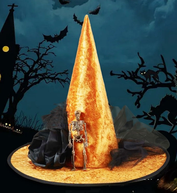 Skeleton Mesh Pointed Party Hat - Orange - 1