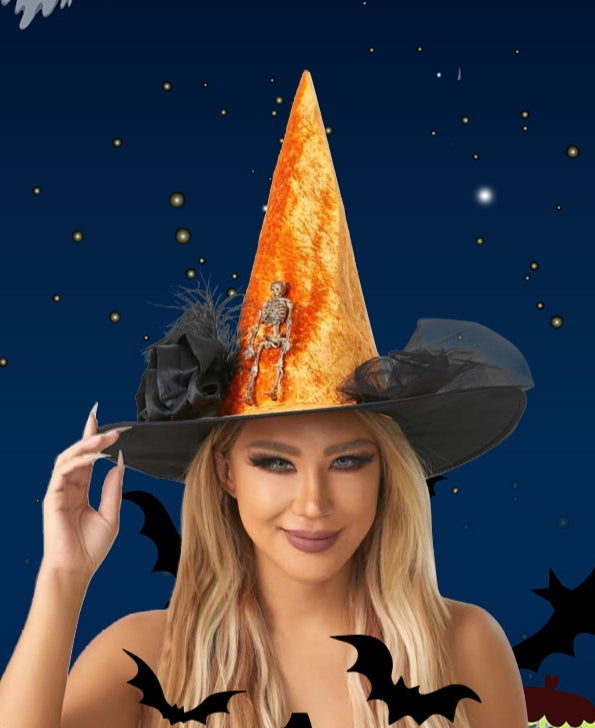 Skeleton Mesh Pointed Party Hat - Orange - 2