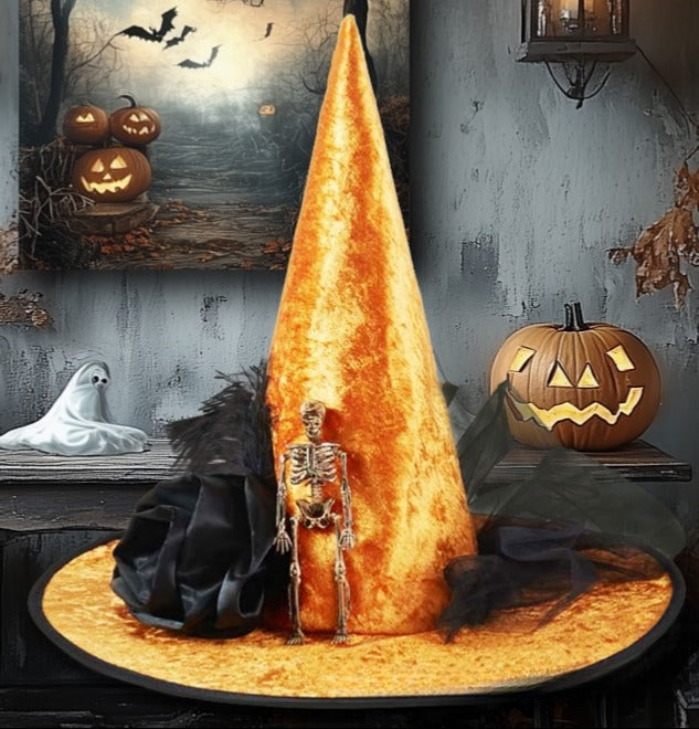 Skeleton Mesh Pointed Party Hat - Orange - 7