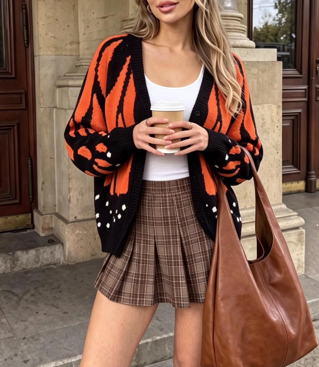 Butterfly Wing Batwing Knit Cardigan - Orange