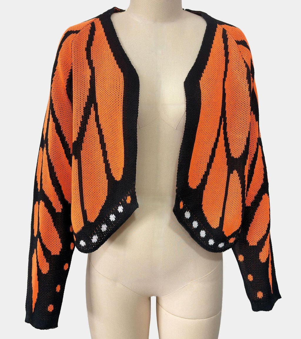 Butterfly Wing Batwing Knit Cardigan - Orange - 1