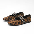 Grommet Double Strap Mary Jane Flats - Leopard