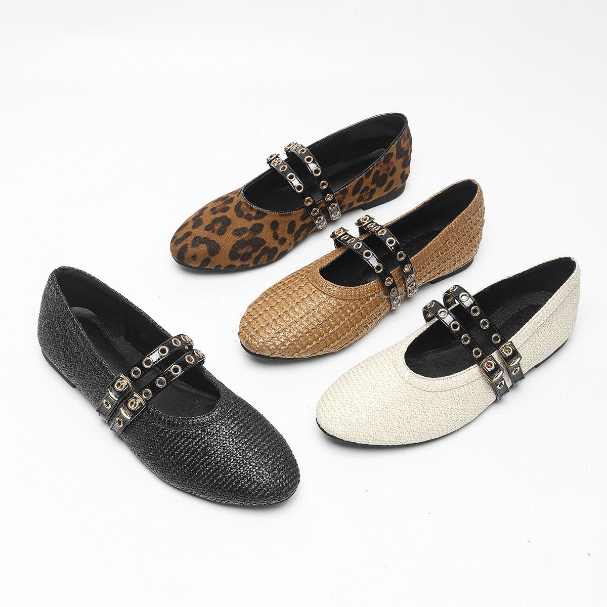 Grommet Double Strap Mary Jane Flats