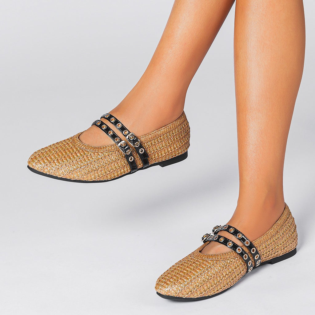 Grommet Double Strap Mary Jane Flats