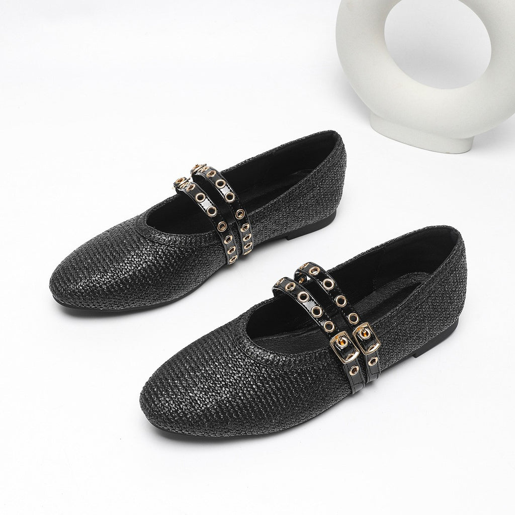 Grommet Double Strap Mary Jane Flats