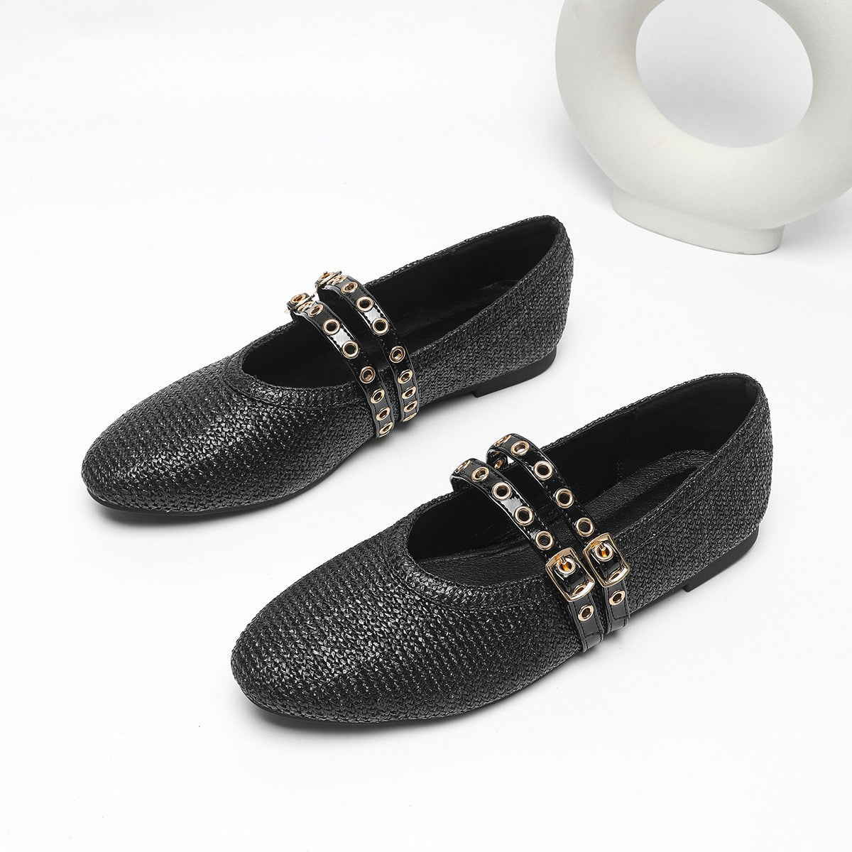 Grommet Double Strap Mary Jane Flats