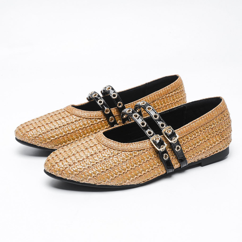 Grommet Double Strap Mary Jane Flats