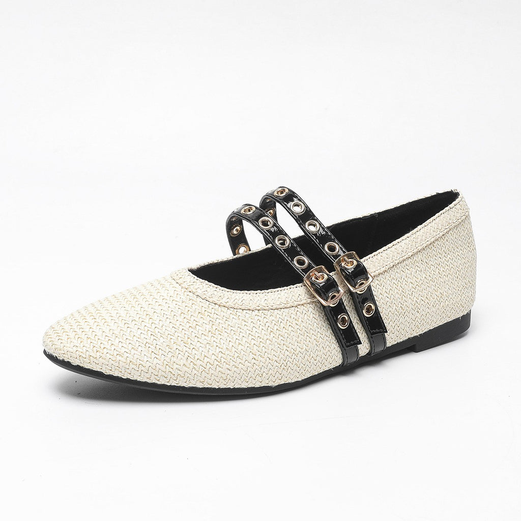 Grommet Double Strap Mary Jane Flats