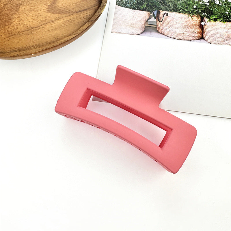 Matte Rectangle Hollow Claw Clip - CoralRed