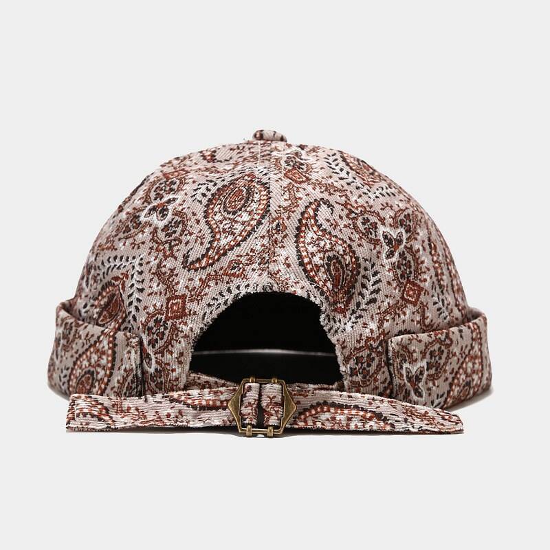 Vintage Paisley Brimless Docker Hat - Beige