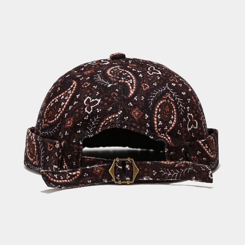 Vintage Paisley Brimless Docker Hat - Black