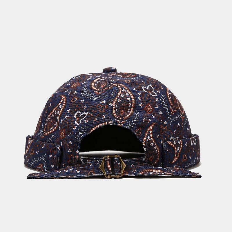 Vintage Paisley Brimless Docker Hat - Blue
