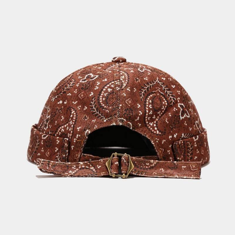 Vintage Paisley Brimless Docker Hat - Brown