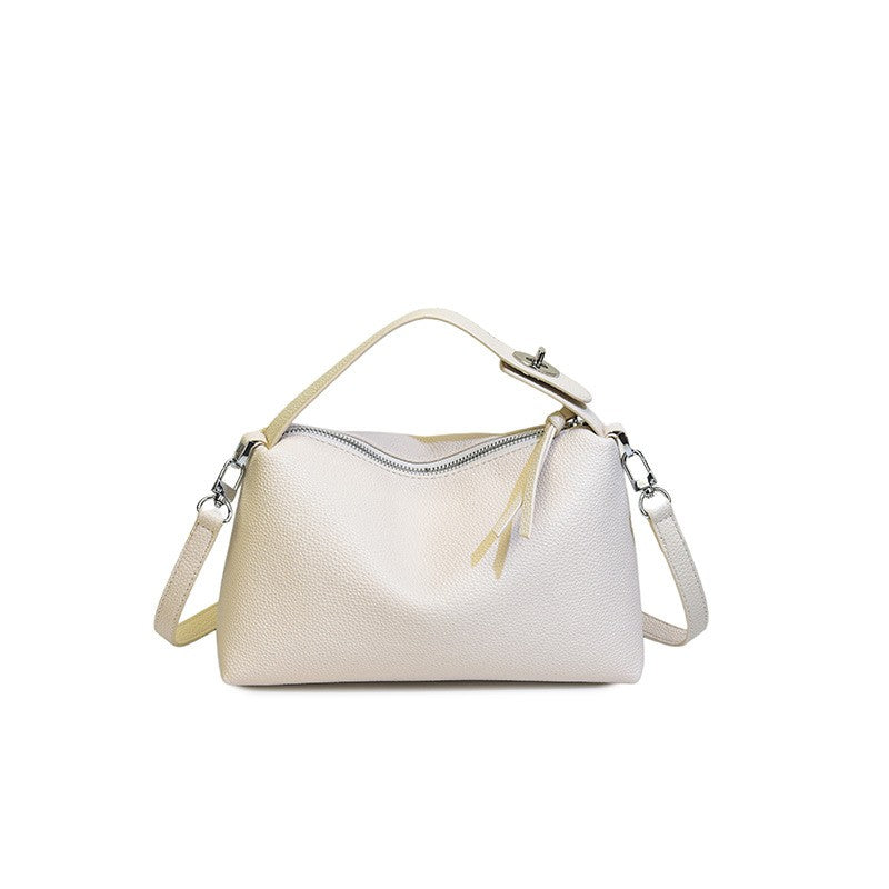 Pebbled Top Handle Bag with Crossbody Strap - Cream