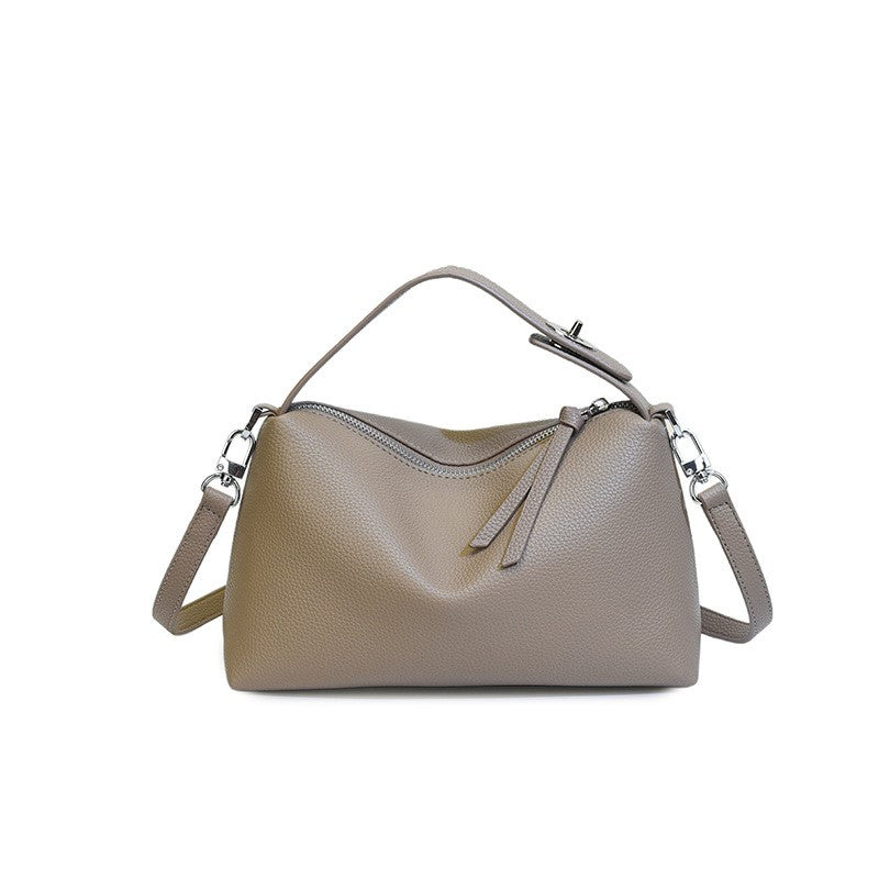 Pebbled Top Handle Bag with Crossbody Strap - Taupe